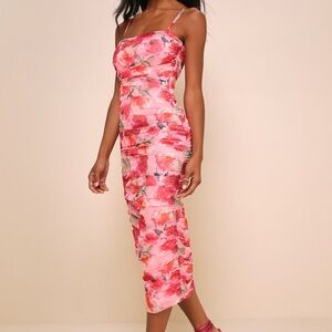 Lulu's Vibrant Pink Floral Midi Dress